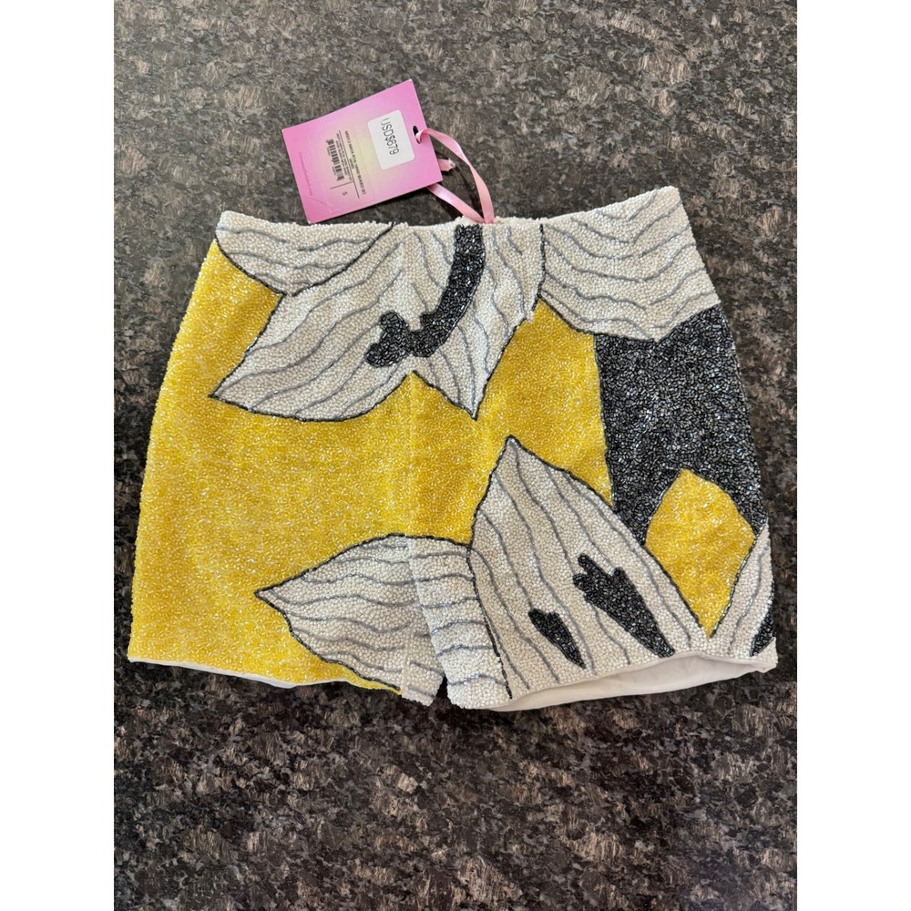 Oceanus The Label Maya Petal Hand Beaded Mini shorts Yellow White Floral Small